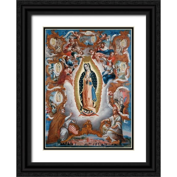 Unknown Mexican Artist 19x24 Black Ornate Wood Framed with Double Matting Museum Art Print Titled - Virgin of Guadalupe