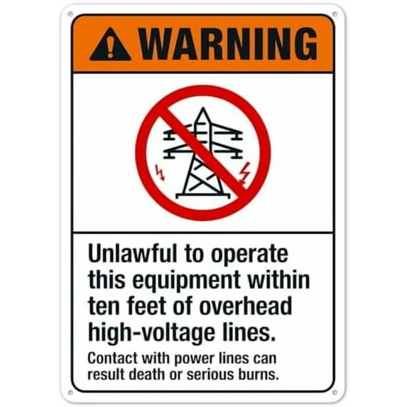 Unlawful To Operate This Equipment Within Ten Feet Of Overhead High Voltage Lines Sign, Facility Signs Metal Sign NO.28192 Metal Tin Sign 8x12 Inch