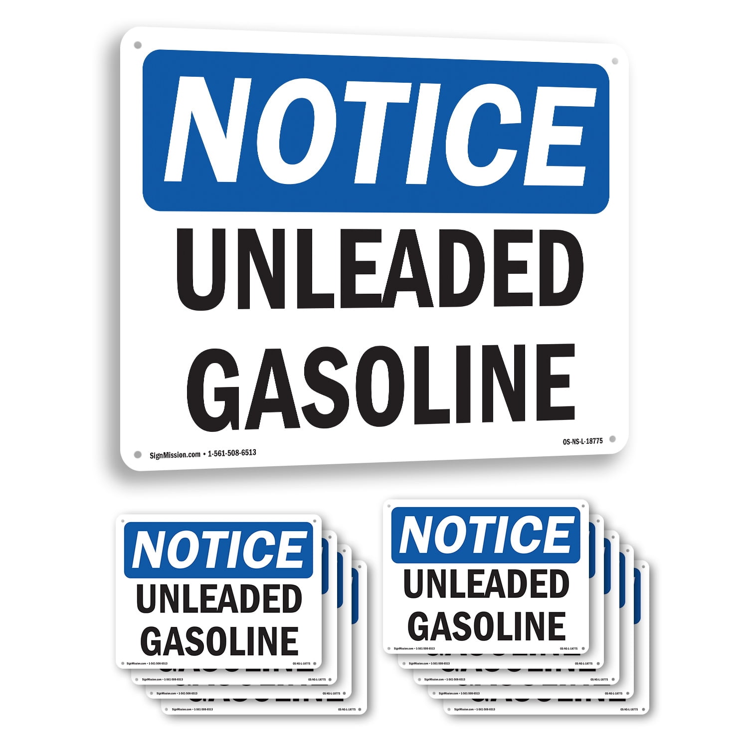 Unleaded Gasoline OSHA Notice Rigid Plastic Sign 24 Inch x 18 Inch - 10 ...