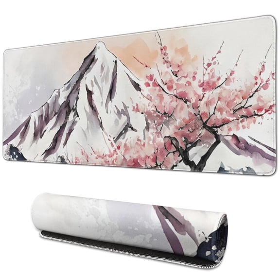 Unleash Gaming Precision: XL Pink Japanese Watercolor Cherry Blossom Mouse Pad, Non-Slip Rubber Base with Stitched Edges for Durability. An Ideal Blend of Style & Performance! 31.5x11.8 Inches.