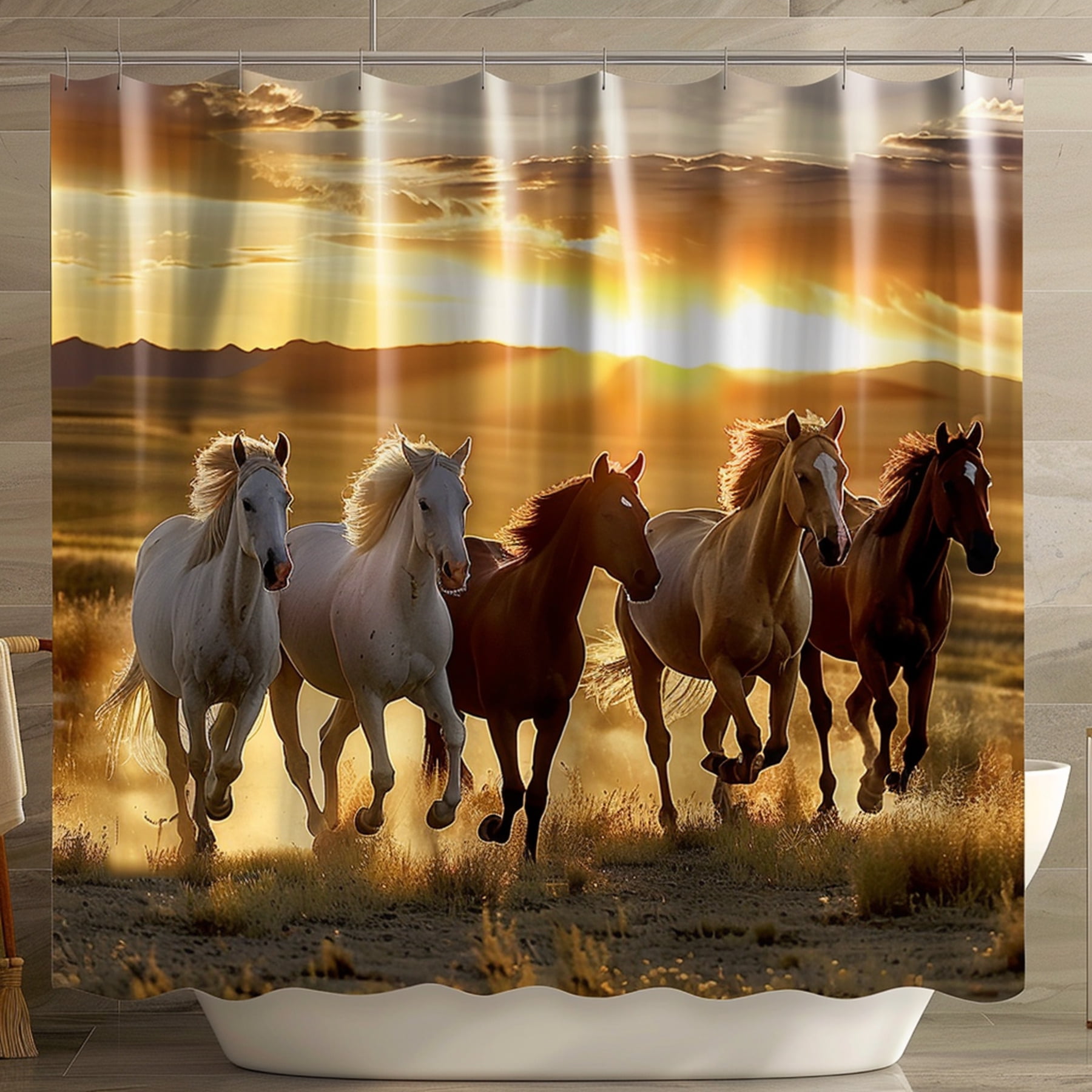 Unleash the Majestic Beauty of Wild Horses in Your Bathroom with Our 