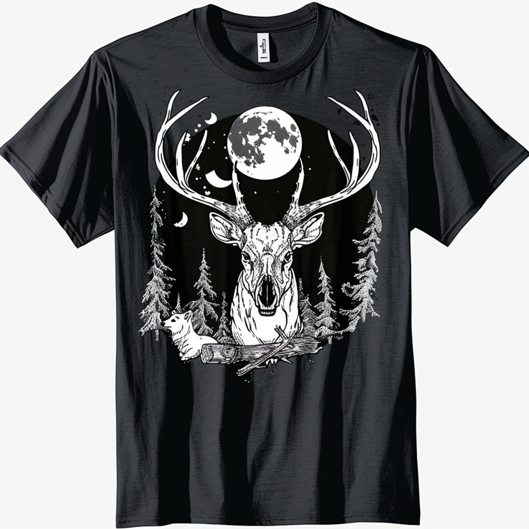 Unleash the Wild: Unique Whitetailed Buck Design on Black TShirt with