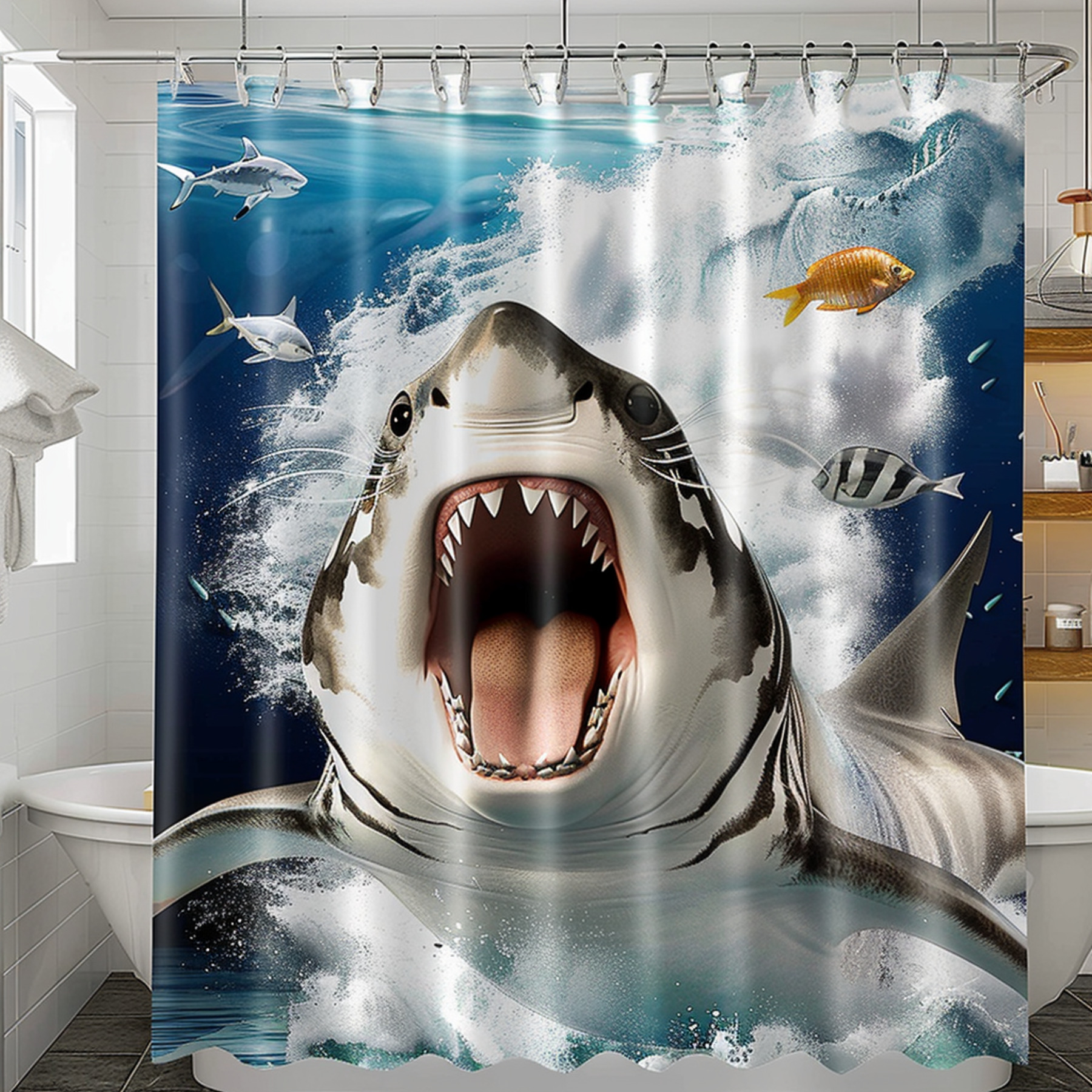 Unleash the Wild with Shark vs Tiger Shower Curtain Transform Your 