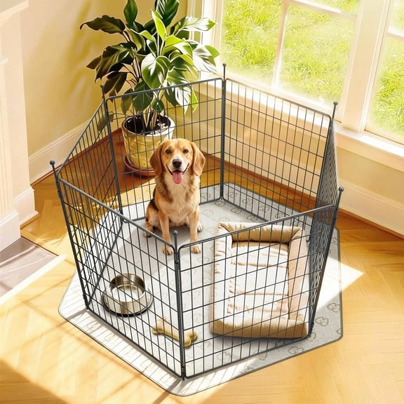Unleashed Dog Playpen, Indoor Exercise Pen with Expandable & Portable Design, for Small and Medium Dogs, 32-inch 6 Panels