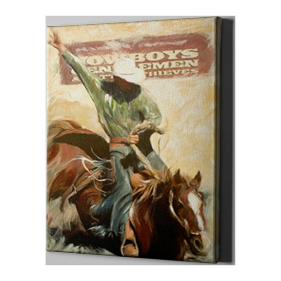 Unlimited Art Project - Texas Western Cowboy and Horse Canvas Wall Art Print Wall Décor Brown