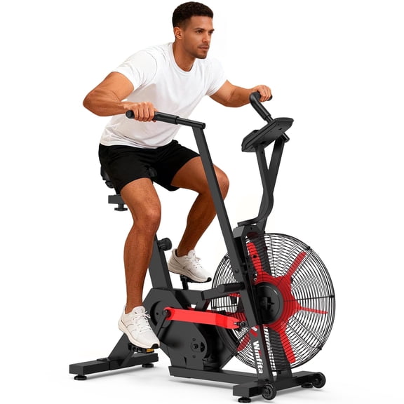 Winfita Air Bike Fan Bike Exercise Bike Indoor Cycling Stationary Bicycle with Unlimited Air Resistance, Bluetooth App (Kinomap/Zwift), Dual-Action Arms & 330LBS Capacity