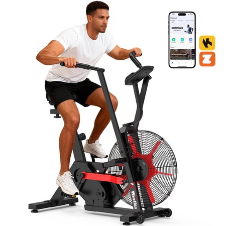 Winfita Air Bike Fan Bike Exercise Bike Indoor Cycling Stationary Bicycle with Unlimited Air Resistance, Bluetooth App (Kinomap/Zwift), Dual-Action Arms & 350LBS Capacity