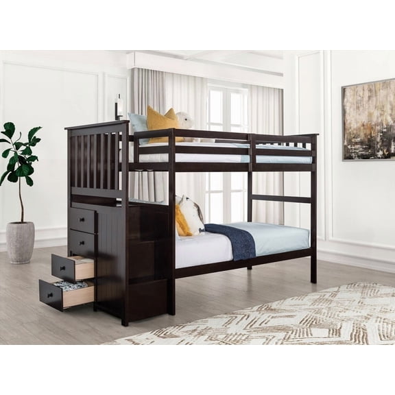 Twin Size Solid Wood Storage Bed Frame with Front Steps and Under Storage, Espresso (Bedroom)