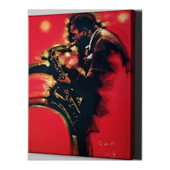 Unlimted Art Project - Red Jazz Saxophone Canvas Wall Art Figurative Print Modern Unique Wall Décor
