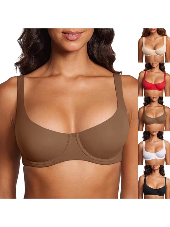 Unlined Square Neck Bra for Women Wide Strap Demi Balconette Bras Underwire Supportive Plus Size Smooth Scoop Bralette, 34F