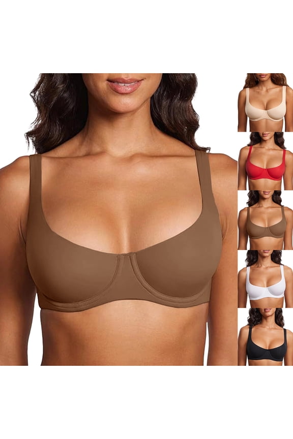 Unlined Square Neck Bra for Women Wide Strap Demi Balconette Bras Underwire Supportive Plus Size Smooth Scoop Bralette, 44C