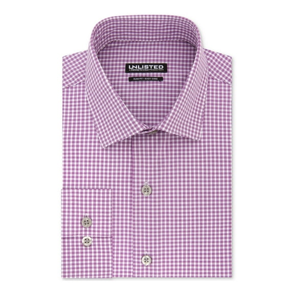 Unlisted Kenneth Cole Mens Checkered Slim Fit Dress Shirt Purple L