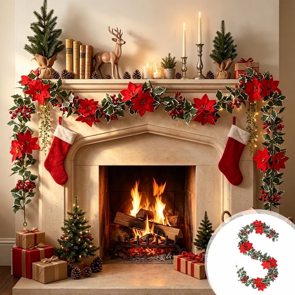 Unlit Artificial Pine Garland, 68.9-Inch Green Plastic Decoration for Table, Door and Window