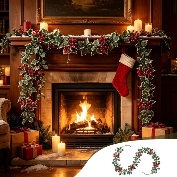 Unlit Artificial Pine Garland, 68.9-Inch Green Plastic Decoration for Table, Door and Window