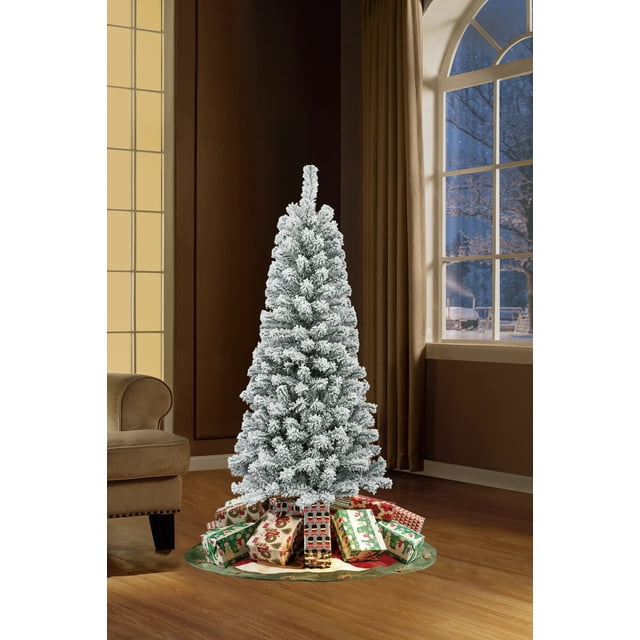 Unlit Flocked Pine Artificial Christmas Tree, 6 ft, by Holiday Time