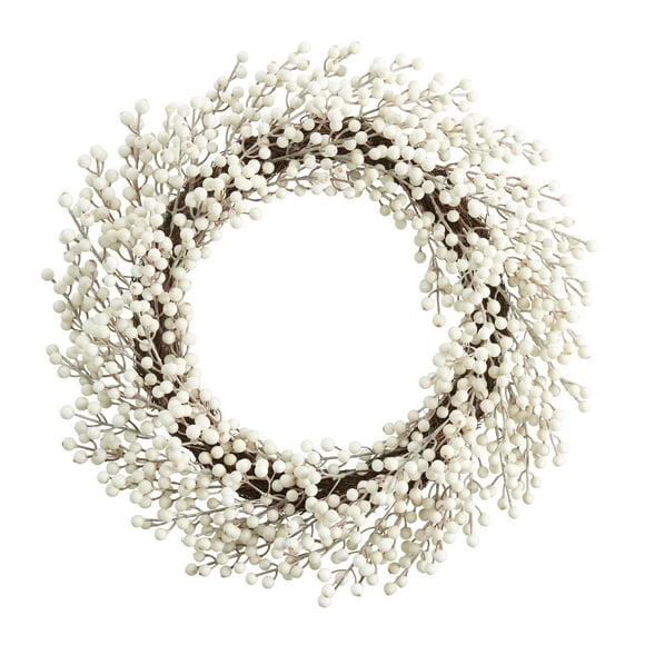 Unlit White Ilex Berry Wreath, 24 in, by Wivi