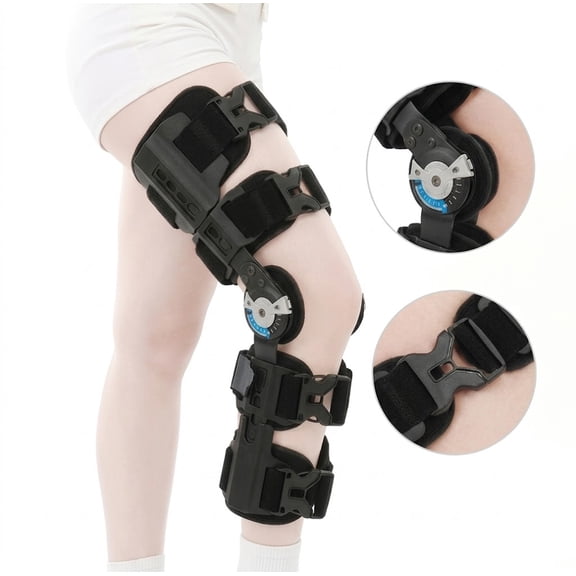 Unloader Hinged Knee Brace Adjustable Hinged Stabilizer Support with Lockable Dial Unisex Knee Immobilizer for ACL MCL PCL Injury Recovery