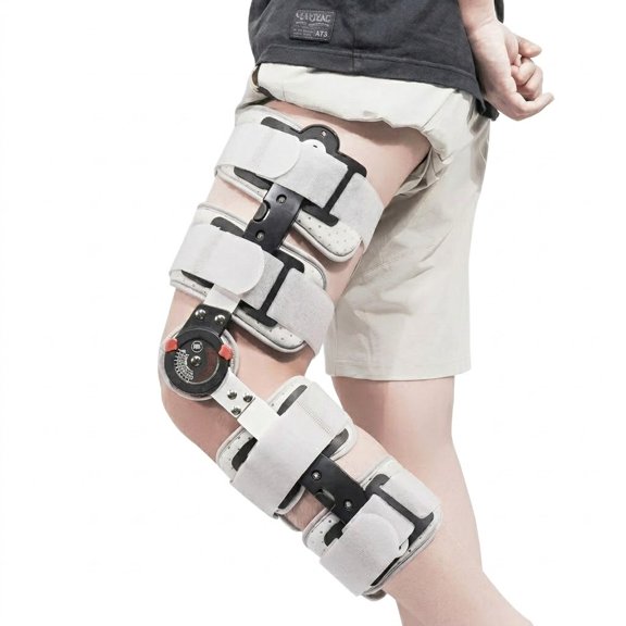 Unloader Hinged Knee Brace Adjustable Length and Angle for Rehabilitation Secure Support for Post-Operative Leg Stability