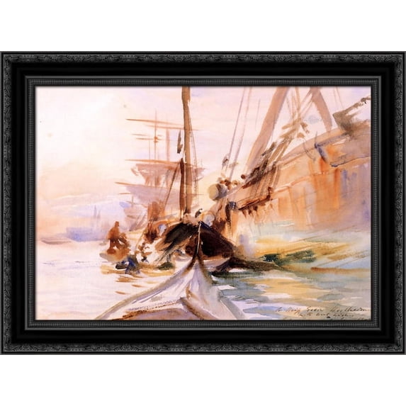 Unloading Boats, Venice 24x19 Black Ornate Wood Framed Canvas Art by Sargent, John Singer