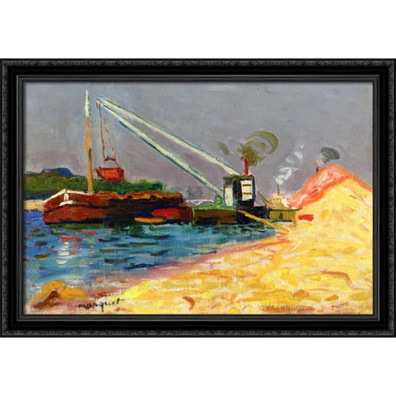 Unloading Sand 38x28 Large Black Ornate Wood Framed Canvas Art by Albert Marquet