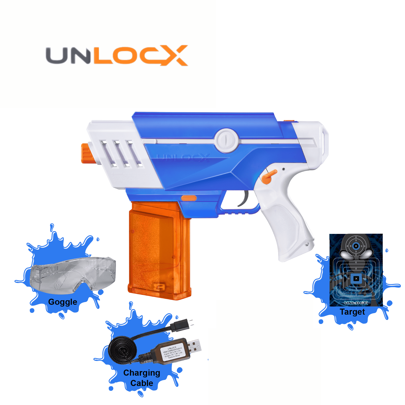 UnlocX Gel Blaster Kit - Continuous Fire Rechargeable, Blue, Ages 14+
