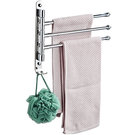 Unlock the Future Stainless Steel Rotating Towel Rack with Hook, Silver