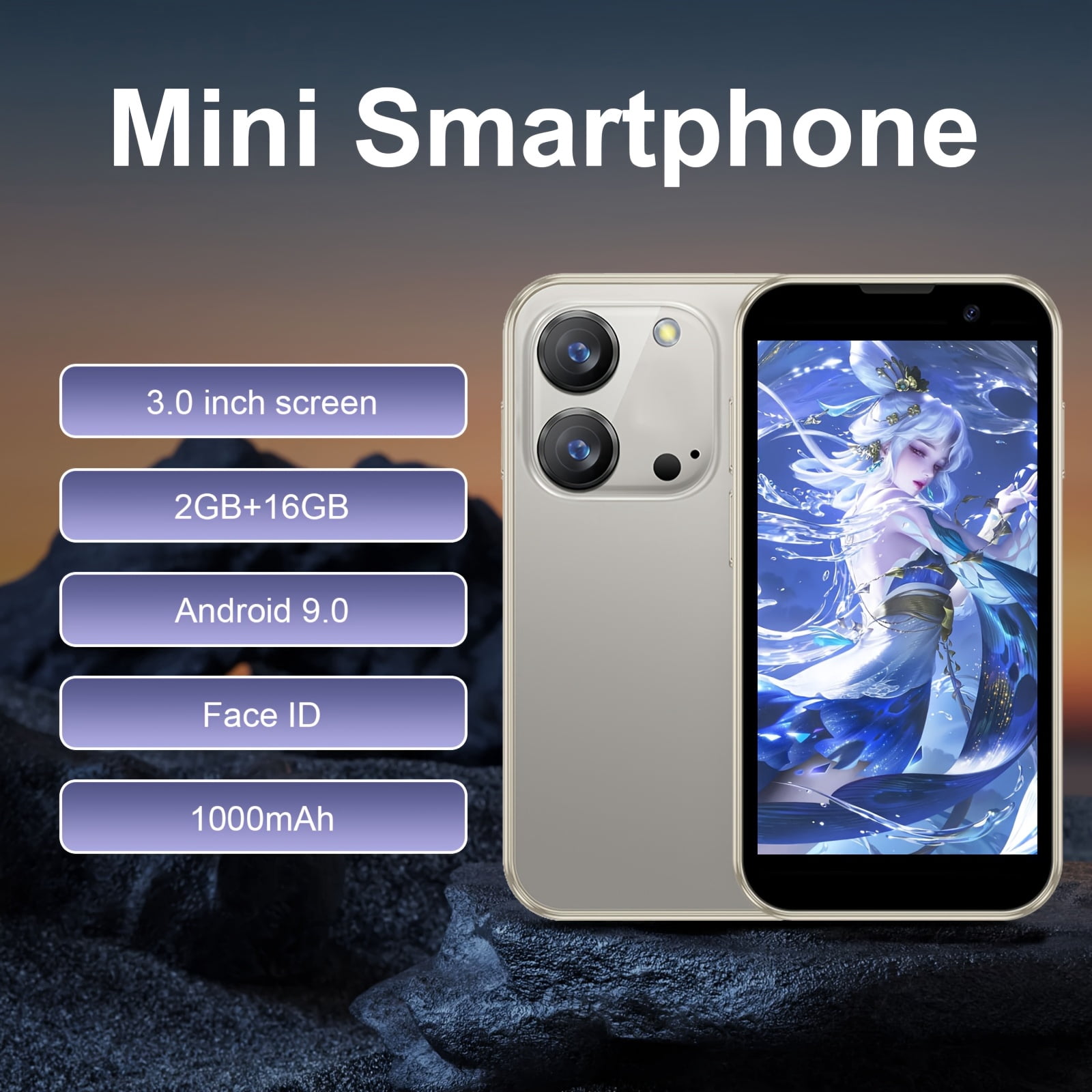 Unlocked 3.0" HD Mini Smartphone Android Dual SIM Quad-Core 2+16GB Black with Case Cable