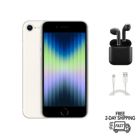 Pre-Owned Unlocked, Apple, A2595 iPhone SE (3rd Gen), Cell Phone, 64GB 4GB RAM 2018 mAh, A15 Bionic, 5G, advanced cameras, Starlight