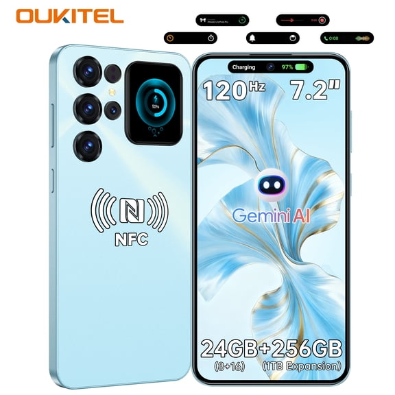 Unlocked Cell Phone Rear Secondary Screen Design Oukitel C68 Plus 24gb(8+16expansion)+256gb Lightweight Smartphone 6000mAh Battery 7.2Inch 64mp+8mp Mobile Phone for Urban Elites Daily Use