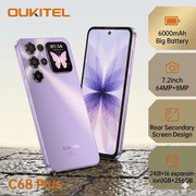 Unlocked Cell Phone Rear Secondary Screen Design OUKITEL C68 Plus 24GB8+16expansion+256GB Lightweight Smartphone 6000mAh Battery 7.2Inch 64MP+8MP Mobile Phone for Urban Elites Daily Use