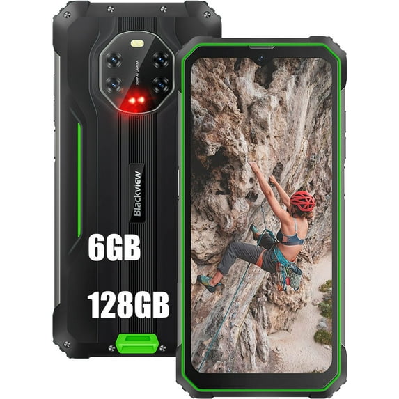 Unlocked Cell phones Blackview Rugged Phone Night Vision 8GB RAM 128GB ROM 4G LTE Smartphone, 50MP Camera, NFC/GPS, BV8800, Green