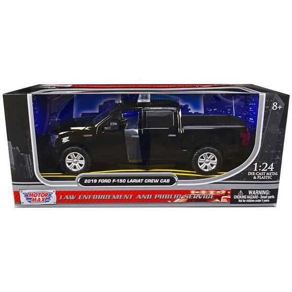 Unmarked Plain Black Law Enforcement & Public Service Series 1 by 24 Scale Diecast Model Car for 2019 Ford F-150 Lariat Crew Cab Pickup Truck
