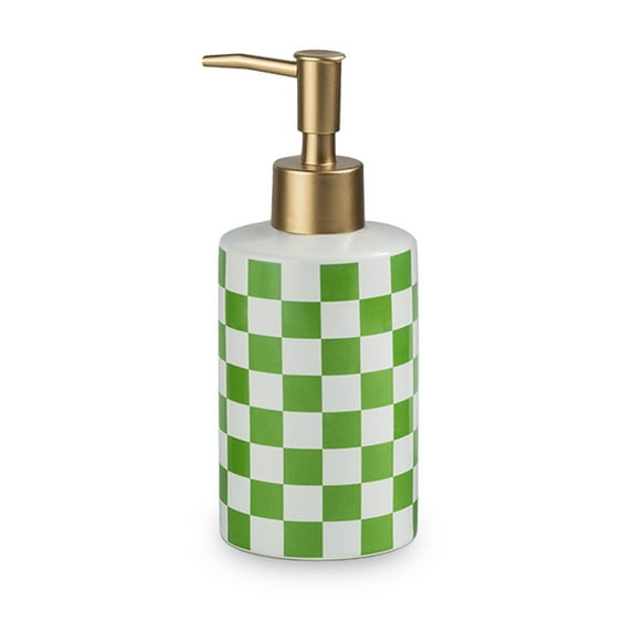 Checkerboard Pattern Ceramic Soap Dispenser With Pump, Refillable Lotion Dispenser For Bathroom Vanity Countertop, For Kitchen Sink-green-300ml/10.6oz