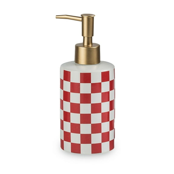 Checkerboard Pattern Ceramic Soap Dispenser With Pump, Refillable Lotion Dispenser For Bathroom Vanity Countertop, For Kitchen Sink-red-300ml/10.6oz