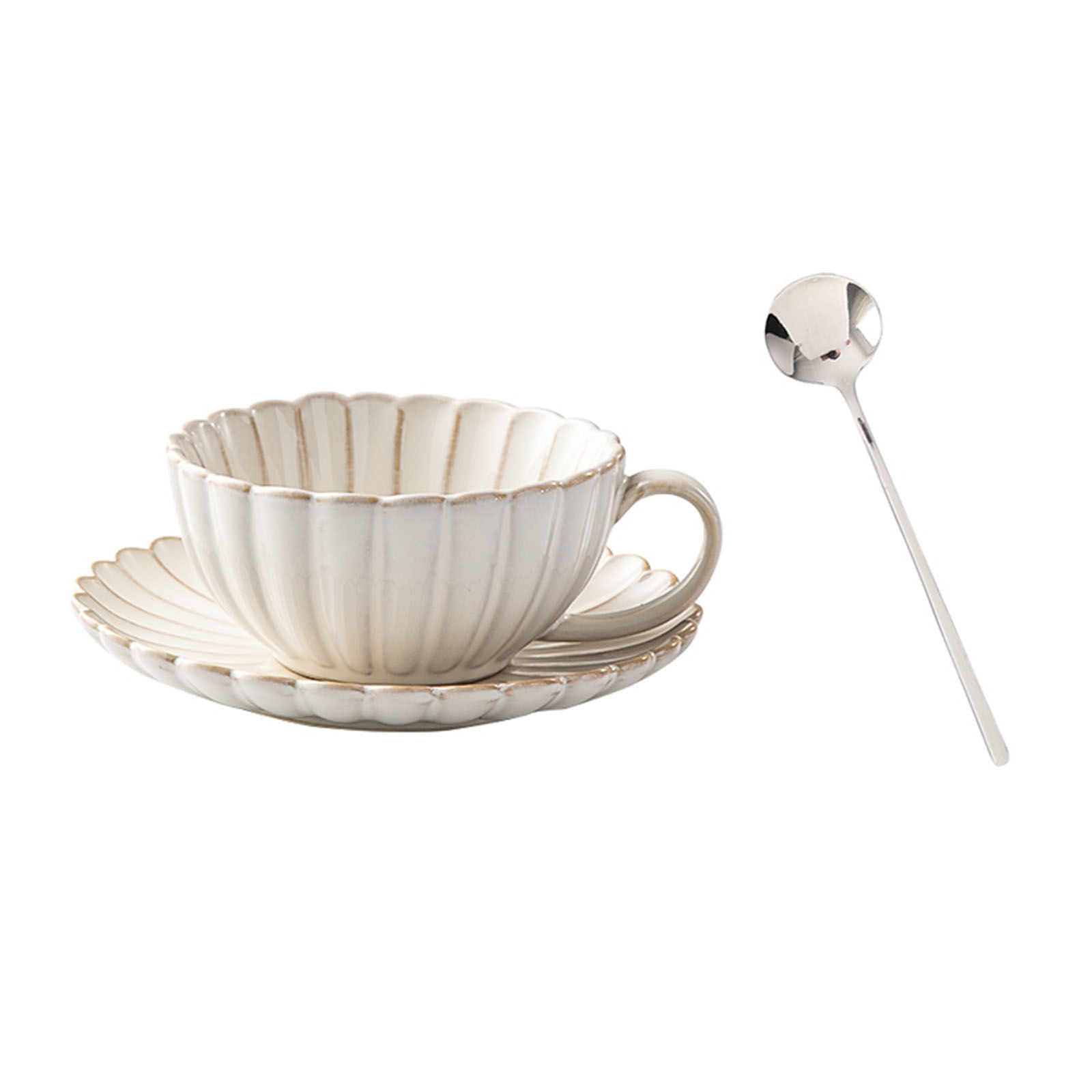 SIELUNO White Porcelain Espresso Coffee Cup,Ceramic Cup With Spoon And Saucer For Afternoon Tea 250ml/8.8oz