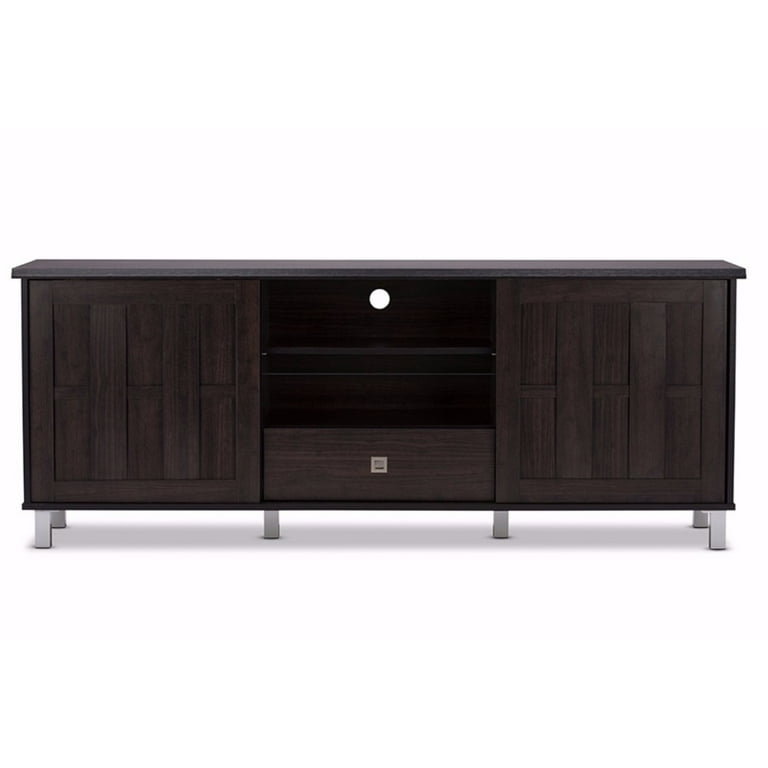 Baxton Studio Unna 70-Inch Dark Brown Wood TV Cabinet with 2 Sliding Doors and Drawer Baxton Studio Unna 70-Inch Dark Brown Wood TV Cabinet with 2 Sliding Doors and Drawer