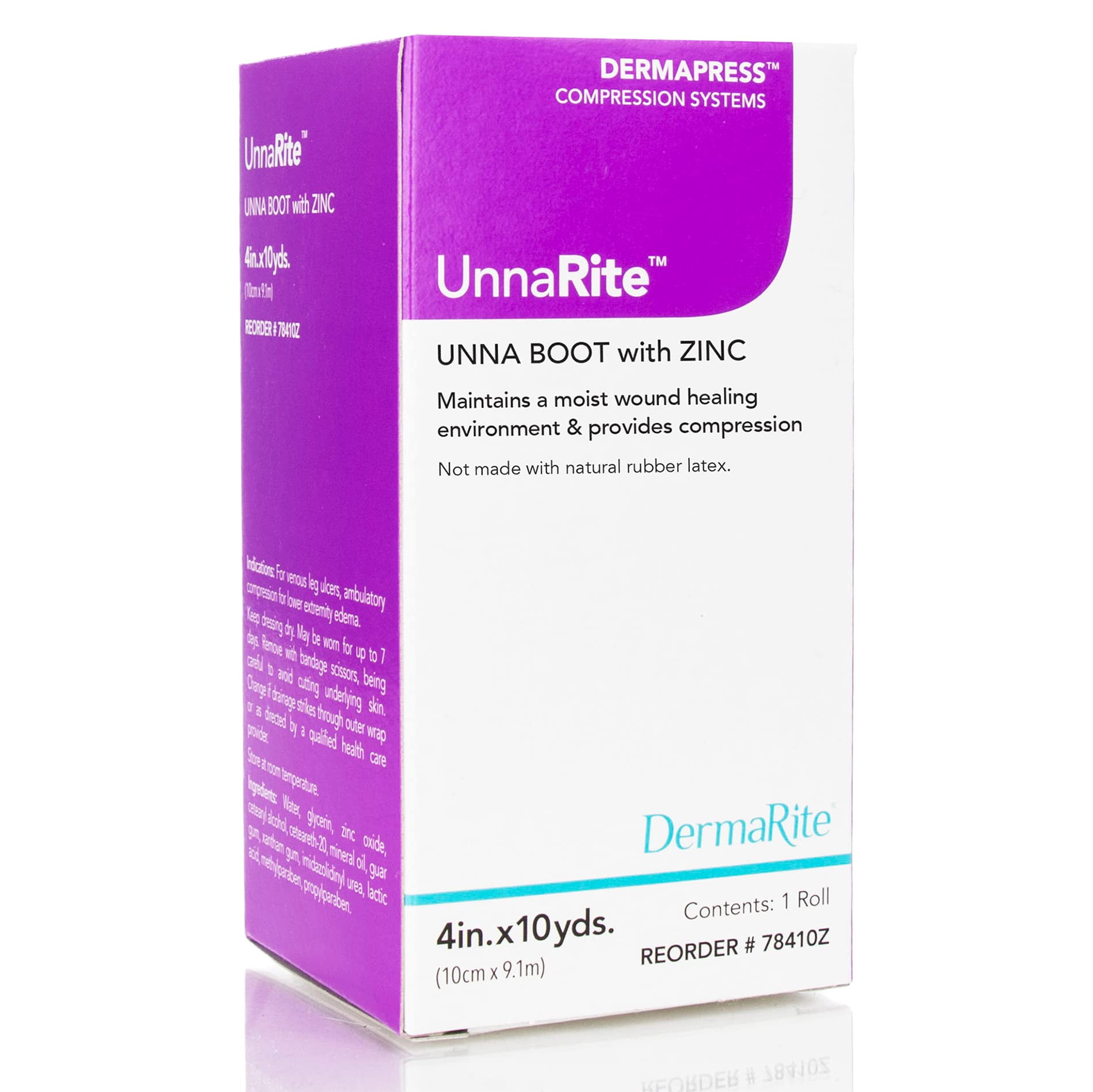 UnnaRite Unna Boot Bandage with Zinc Oxide, 4 Inch x 10 Yards, 1 Roll