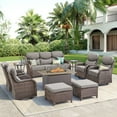 thumbnail image 1 of Unnifurnzi 10 Pieces Patio Furniture with Fire Pit-Outdoor Swivel Chairs Set of 4 with 6 Inch Thick Cushions Outdoor Couch with Outdoor Ottoman Patio Furniture for Deck Porch Poolside-Brown/Gray, 1 of 7