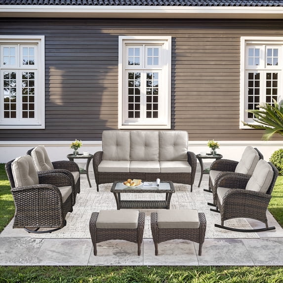 Unnifurnzi 10 Pieces Patio Furniture Set-Patio Rocking Swivel Chairs ...