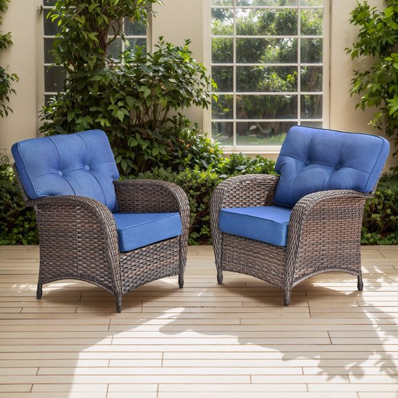 Unnifurnzi 2 Pieces Wicker Patio Furniture Set Outdoor Conversation Set for Garden,Porch,Backyard, Blue