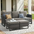 thumbnail image 1 of Unnifurnzi 3 Piece Wicker Patio Furniture-All-Weather Outdoor Wicker Couch with Ottoman Patio Furniture for Porch Deck Balcony Garden-Brown/Gray, 1 of 7