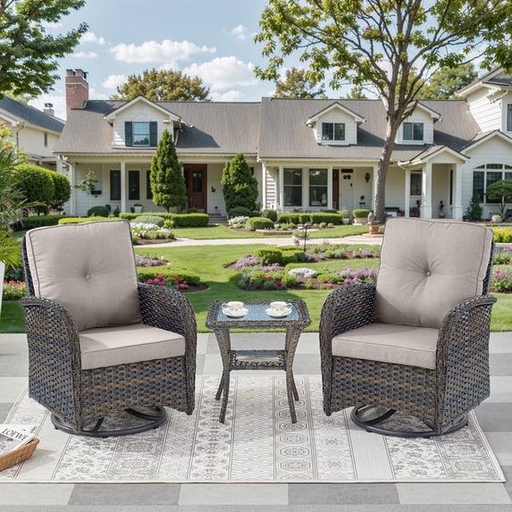 Unnifurnzi 3 Pieces Patio Bistro Set Outdoor Swivel Rocker Patio Chairs with Side Table Patio Furniture for Deck Porch Garden Balcony Poolside-Black/Beige