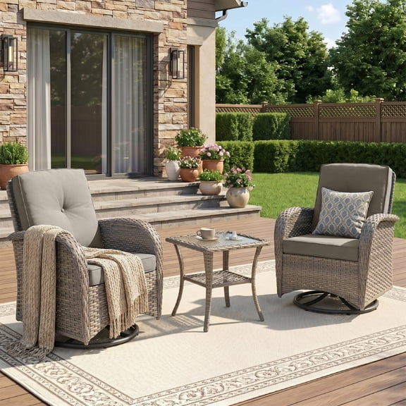 Unnifurnzi 3 Pieces Patio Bistro Set Outdoor Swivel Rocker Patio Chairs with Side Table Patio Furniture for Deck Porch Garden Balcony Poolside-Gray/Gray