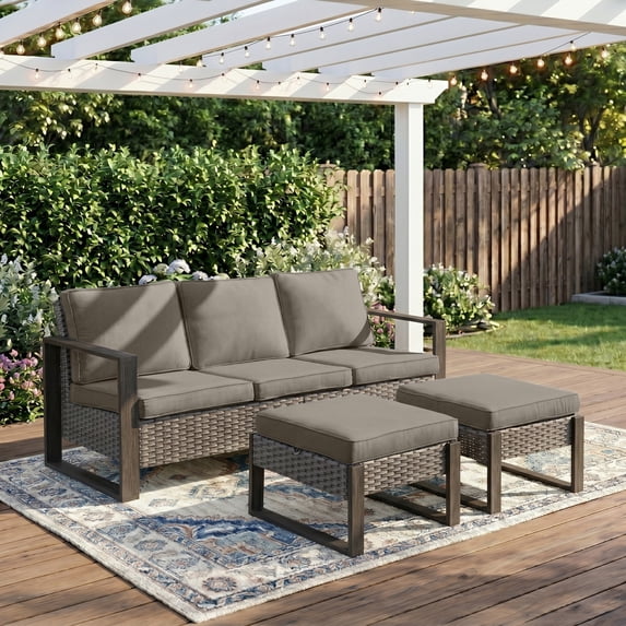 Unnifurnzi 3 Seater Patio Wicker Sofa-All Weather High Back Outdoor Rattan Couch with Outdoor Ottomans Patio Sofa Set for Porch Garden Backyard Poolside-Gray/Gray