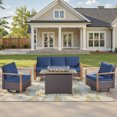 thumbnail image 1 of Unnifurnzi 4 Pieces Patio Furniture Set with Fire Pit-All Weather Wicker Outdoor Swivel Chair with Outdoor Couch Outdoor Furniture for Garden Backyard Balcony Poolside-Brown/Blue, 1 of 7