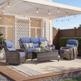 thumbnail image 1 of Unnifurnzi 4 Pieces Patio Furniture Set-High Back Outdoor Swivel Chairs Set of 2 with Outdoor Wicker Couch Patio Conversation Sets for Deck Porch Poolside Balcony-Brown/Blue, 1 of 7