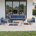 thumbnail image 1 of Unnifurnzi 4 Pieces Patio Furniture Set-Patio Conversation Sets with Swivel Rocking Chairs High Back Patio Couch for Deck Porch Poolside Balcony-White/Blue, 1 of 7