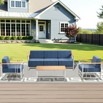 Unnifurnzi 4 Pieces Patio Furniture Set-Patio Conversation Sets with Swivel Rocking Chairs High Back Patio Couch for Deck Porch Poolside Balcony-White/Blue