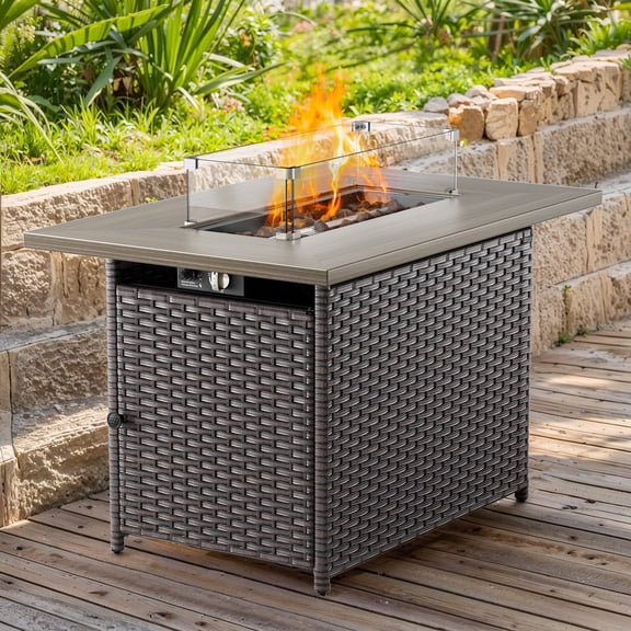 Unnifurnzi 41" Propane Fire Pit with Glass Wind Guard and Rain Cover, Outdoor Firepit Table 50000 BTU 3-in-1 Fire Table for Patio/Yard/Balcony, Brown