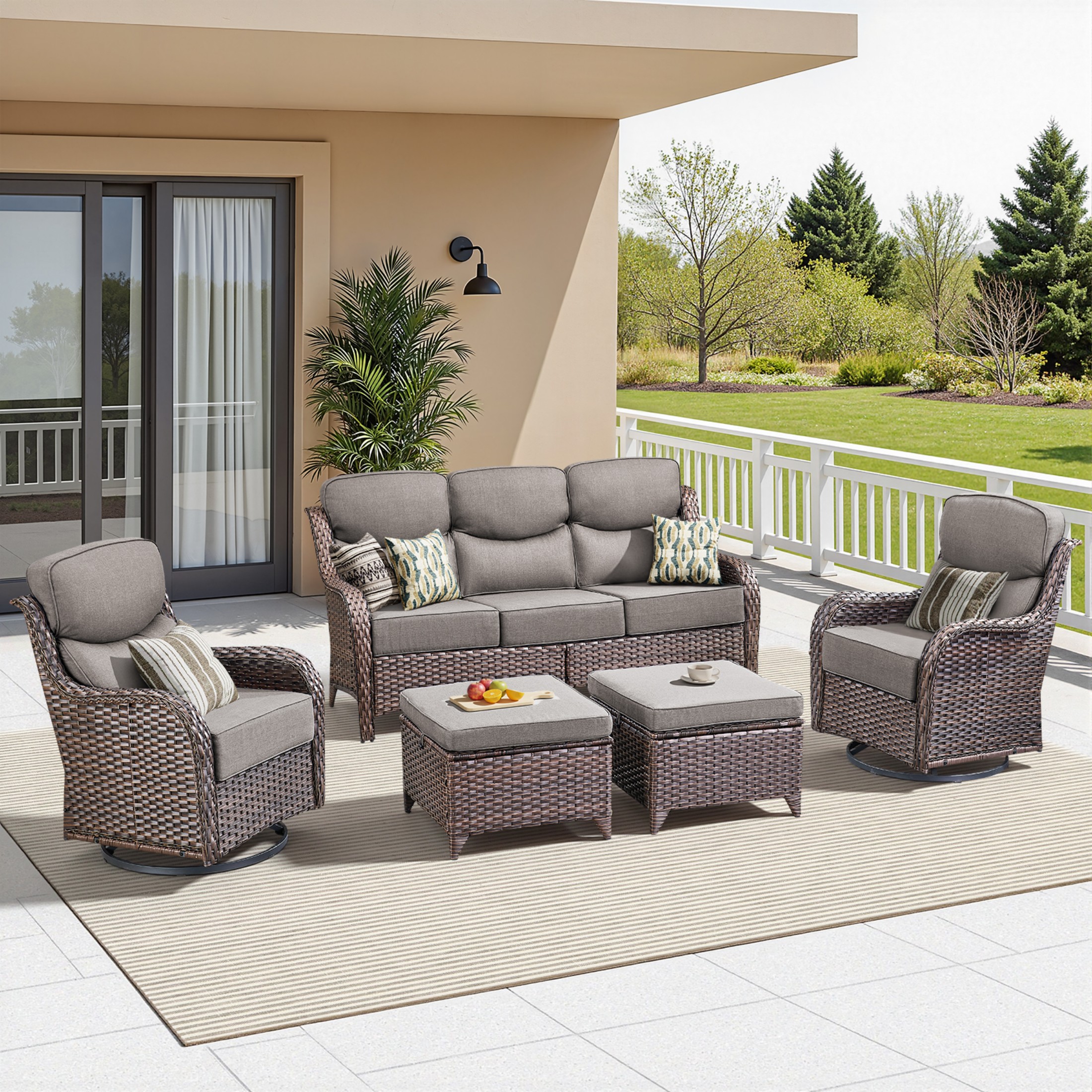 Unnifurnzi 5 Pieces Outdoor Furniture-All Weather Wicker Swivel Patio ...